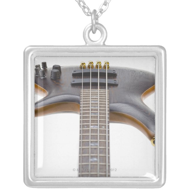 Electric Bass Guitar Silver Plated Necklace (Front)