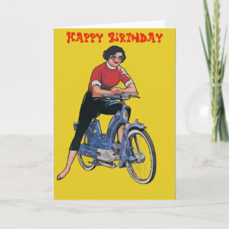 Electric Bike, Vintage Woman, Birthday Card, Card