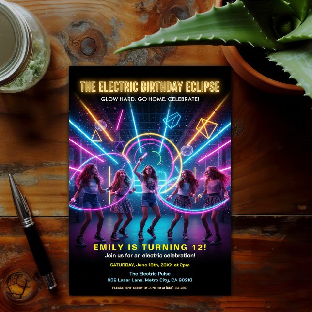 Electric Birthday Neon Glow Party Invitation (Creator Uploaded)