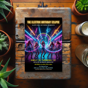 Electric Birthday Neon Glow Party Postcard