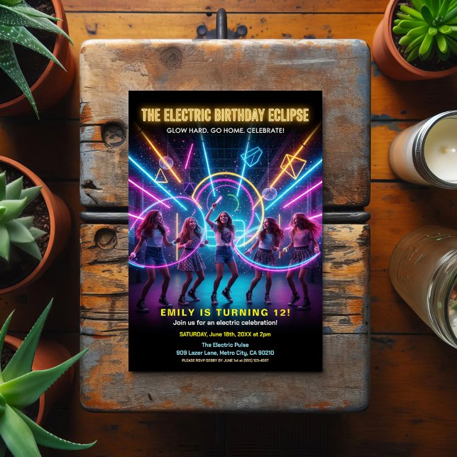 Electric Birthday Neon Glow Party Postcard (Creator Uploaded)