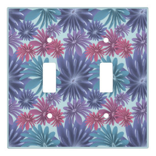 Electric Bloom: Glossy Blue and Pink floral Light Switch Cover