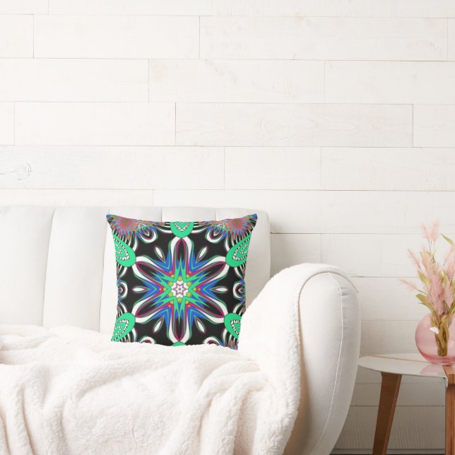 Electric Bloom Mandala Throw Pillow (Couch)
