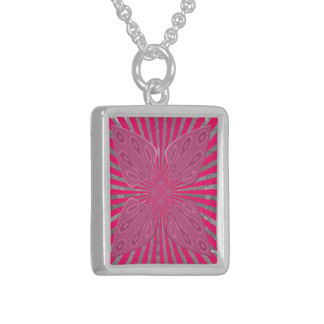 Electric Bloom Wings: A Vividly Edgy & Beautiful Sterling Silver Necklace (Front Left)