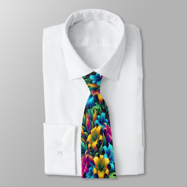 Electric Blooms in a Neon Garden Neck Tie (Tied)