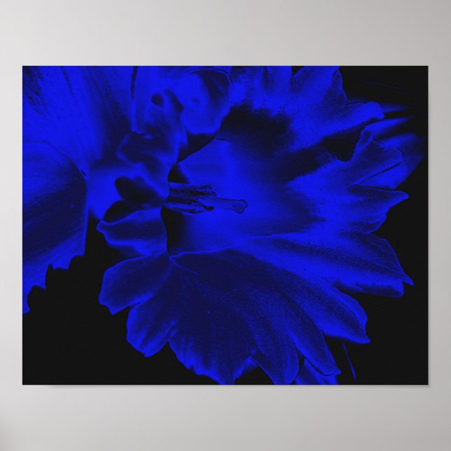 Electric Blue Abstract Daffodil Flower Art Poster (Front)