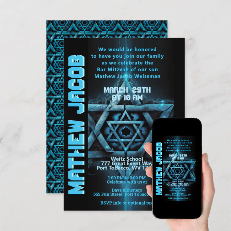 Electric Blue and Bar Mitzvah Invitation Zazzle