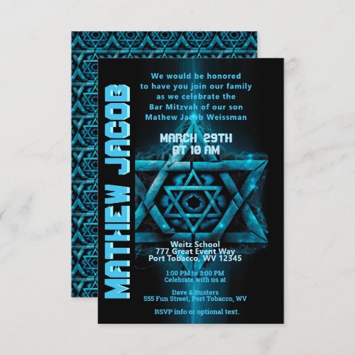 Electric Blue and Bar Mitzvah Invitation