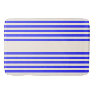 Electric blue and beige five stripe pattern bath mat