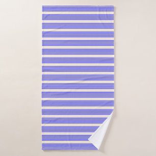Electric blue and beige five stripe pattern bath towel