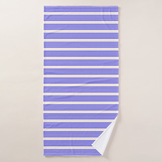 Electric blue and beige five stripe pattern bath towel (Bath Towel)