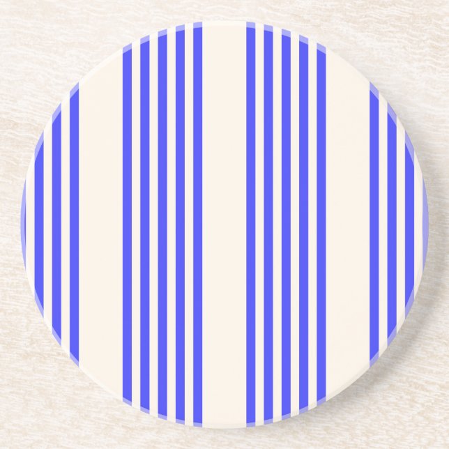 Electric blue and beige five stripe pattern coaster (Front)