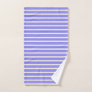 Electric blue and beige five stripe pattern hand towel 