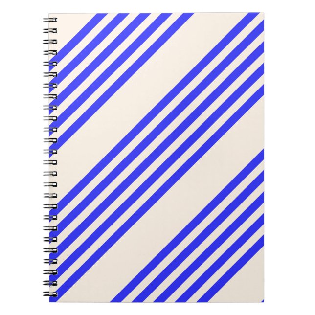 Electric blue and beige five stripe pattern notebook (Front)
