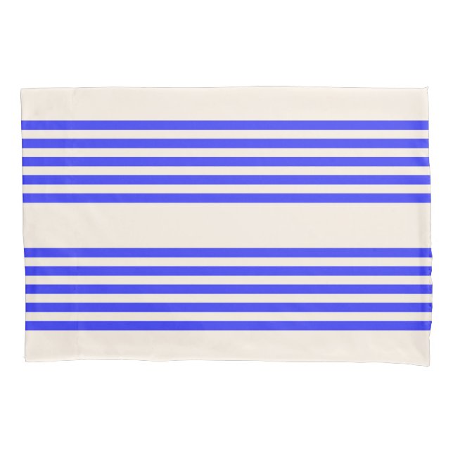 Electric blue and beige five stripe pattern pillow case (Front)