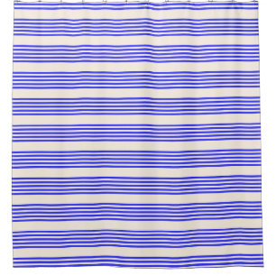 Electric blue and beige five stripe pattern shower curtain