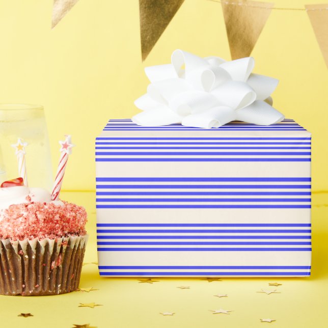 Electric blue and beige five stripe pattern wrapping paper (Birthday Party)