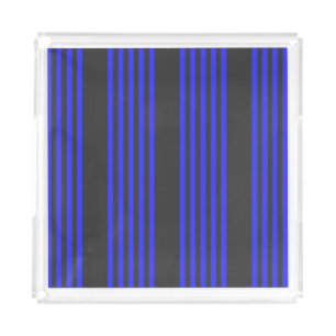 Electric blue and charcoal five stripe pattern acrylic tray