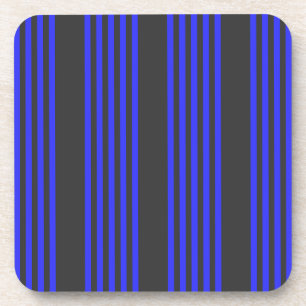 Electric blue and charcoal five stripe pattern beverage coaster