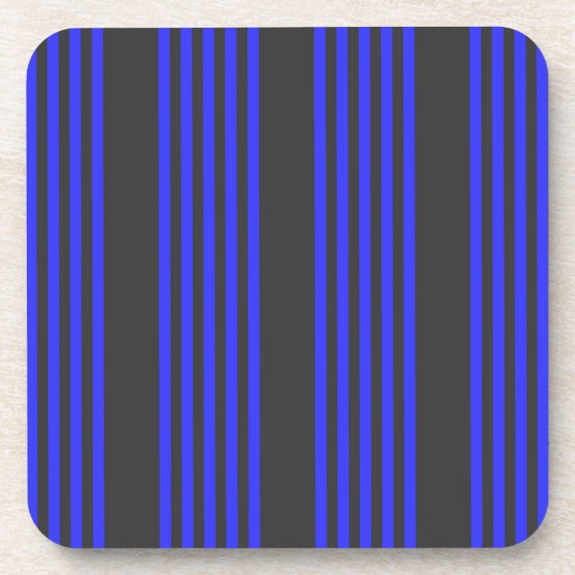 Electric blue and charcoal five stripe pattern beverage coaster (Front)