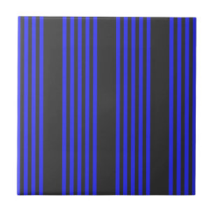 Electric blue and charcoal five stripe pattern ceramic tile