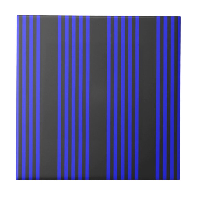 Electric blue and charcoal five stripe pattern ceramic tile (Front)