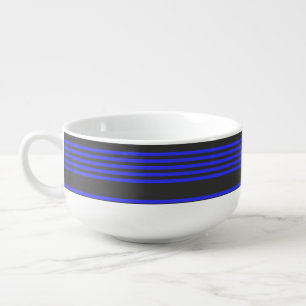 Electric blue and charcoal five stripe pattern soup mug