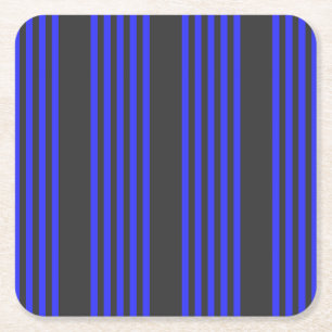 Electric blue and charcoal five stripe pattern square paper coaster