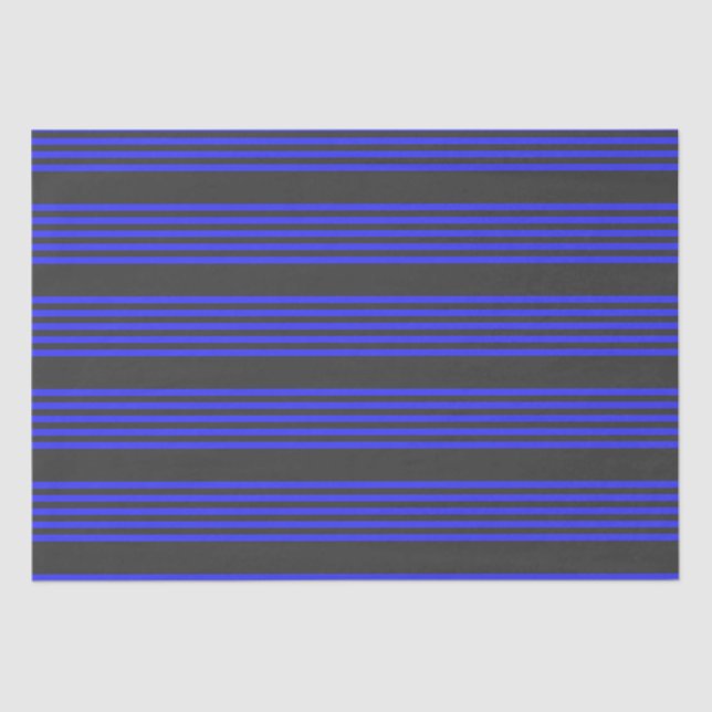 Electric blue and charcoal five stripe pattern tissue paper (Front)