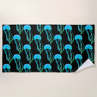 Electric Blue and Green Jellyfish Beach Towel