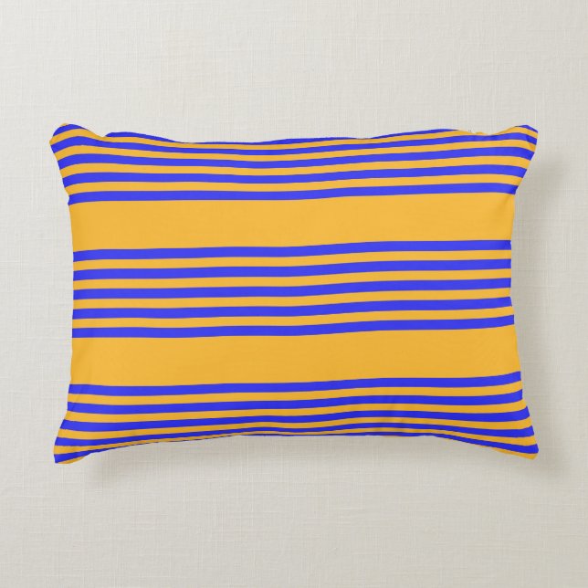Electric blue and yellow five stripes pattern accent pillow (Front)