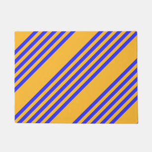 Electric blue and yellow five stripes pattern doormat