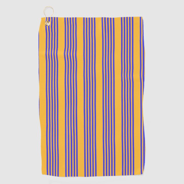 Electric blue and yellow five stripes pattern golf towel (Front)
