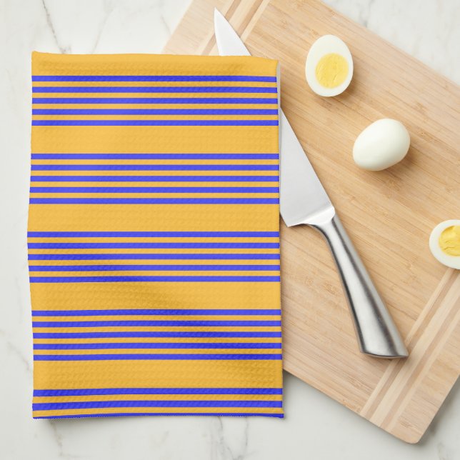 Electric blue and yellow five stripes pattern kitchen towel (Quarter Fold)