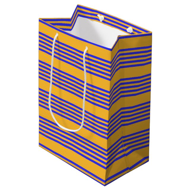 Electric blue and yellow five stripes pattern medium gift bag (Front Angled)