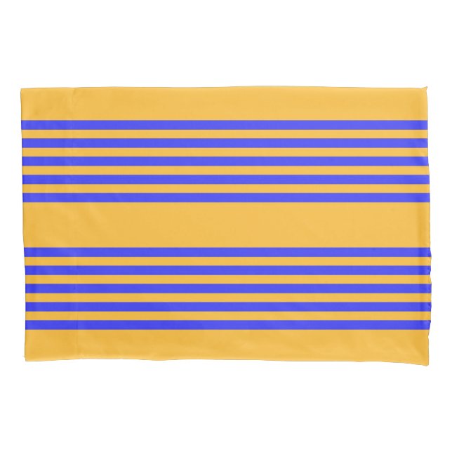 Electric blue and yellow five stripes pattern pillow case (Front)