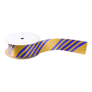 Electric blue and yellow five stripes pattern satin ribbon