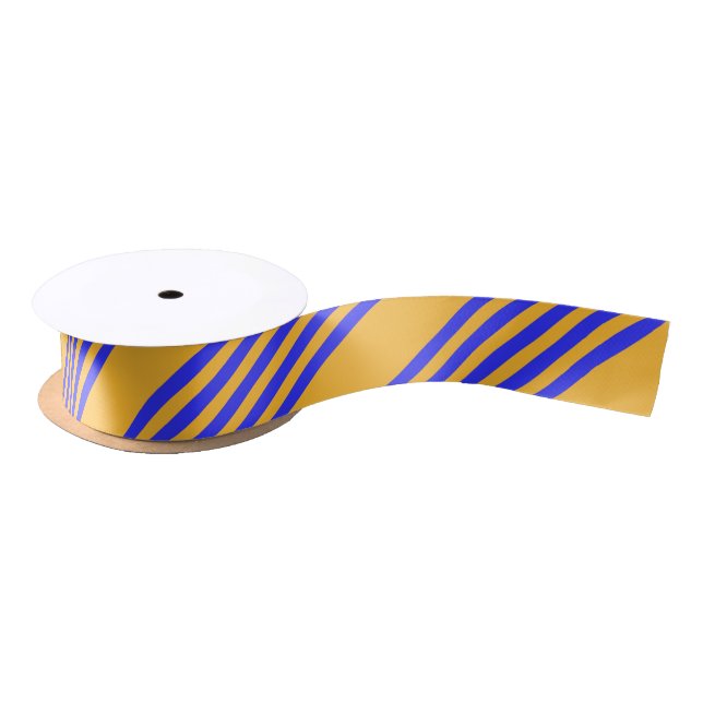 Electric blue and yellow five stripes pattern satin ribbon (Spool)
