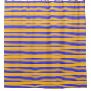 Electric blue and yellow five stripes pattern shower curtain