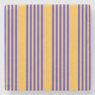 Electric blue and yellow five stripes pattern stone coaster