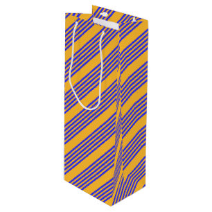 Electric blue and yellow five stripes pattern wine gift bag