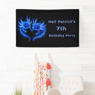 Electric Blue Axolotl Boy Birthday Party Banner