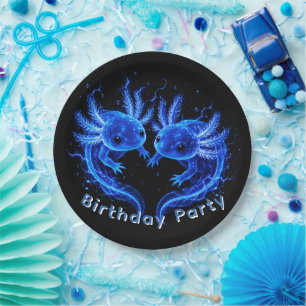 Electric Blue Axolotl Boy Birthday Party Paper Plates