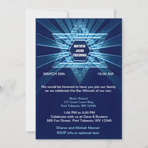 Electric Blue Bar Mitzvah Invitation