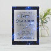 Electric Blue Black White Sweet 16 Birthday Invitation (Standing Front)