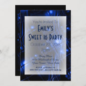 Electric Blue Black White Sweet 16 Birthday Invitation (Front/Back)