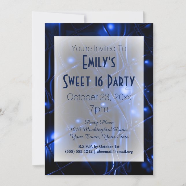 Electric Blue Black White Sweet 16 Birthday Invitation (Front)