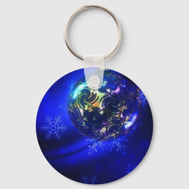 Electric blue christmas bauble design, customize i keychain (Front)