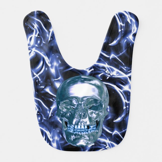 Electric Blue Chrome Skull Baby Bib (Front)
