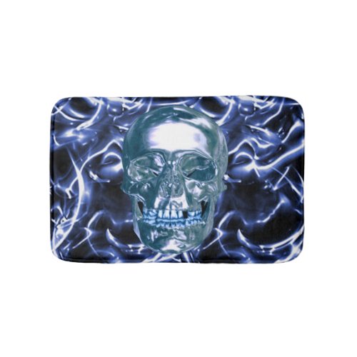 Electric Blue Chrome Skull Bath Mat